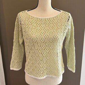 Ladies Norton McNaughton lime green/white knit sweater, Size Small